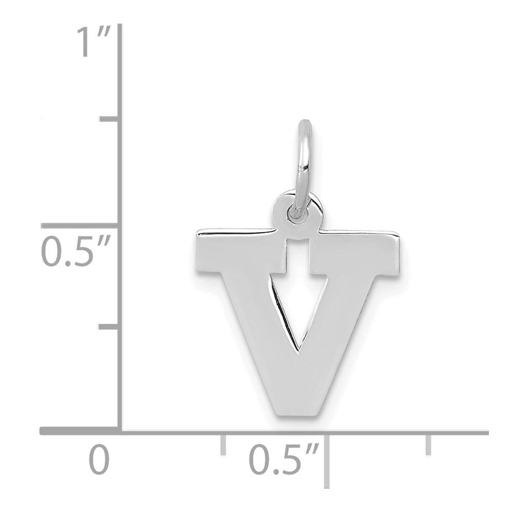 14k White Gold Small Block Letter V Initial Charm Pendant for Women