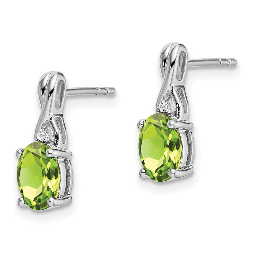 14k White Gold Oval Peridot and Diamond Drop & Dangle Earrings