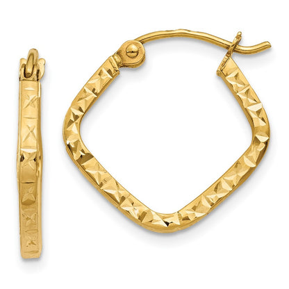 14k Yellow Gold Diamond Cut Squared Hoop Earrings Gift for Women