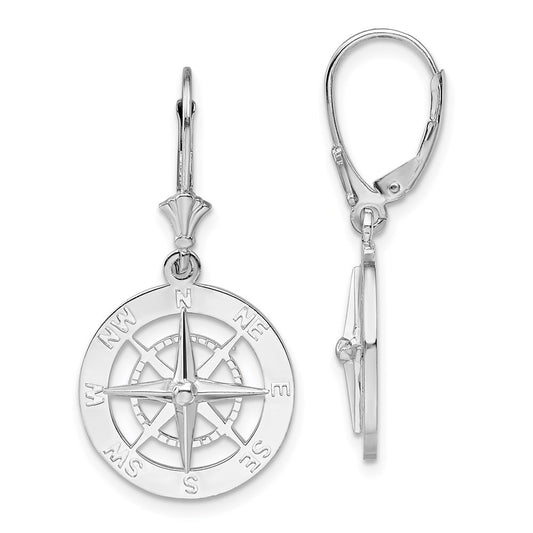 Sterling Silver Rhodium-Plated Polished Compass Leverback Earrings