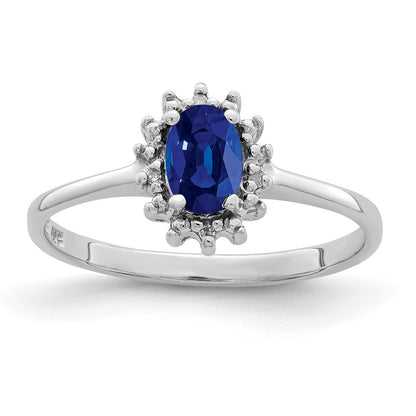 Sterling Silver Rhodium-plated Sapphire Diamond Ring Size 6