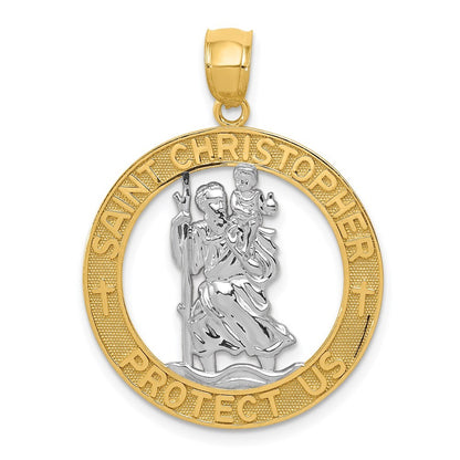 14k Yellow Gold w Rhodium St Christopher Pendant