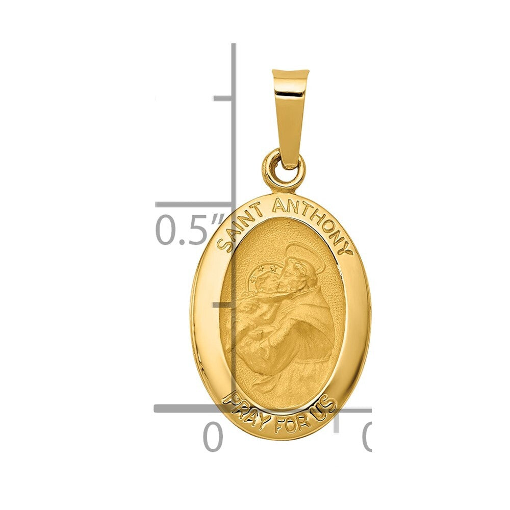 14k Yellow Gold Polished and Satin St. Anthony Medal Hollow Pendant for Women