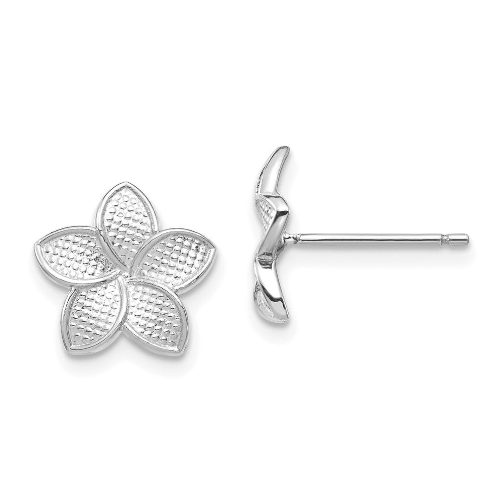 14K White Polished & Textured Plumeria Earrings