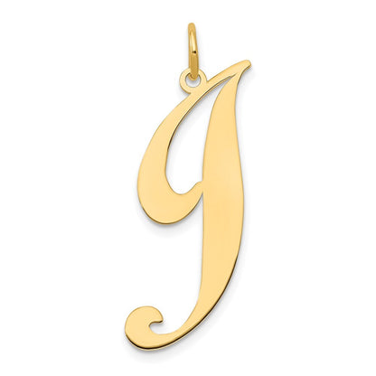 14k Yellow Gold Large Fancy Script Letter J Initial Charm Pendant for Women