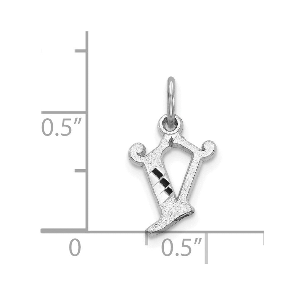 14k White Gold Diamond-cut Letter V Initial Charm Pendant for Women