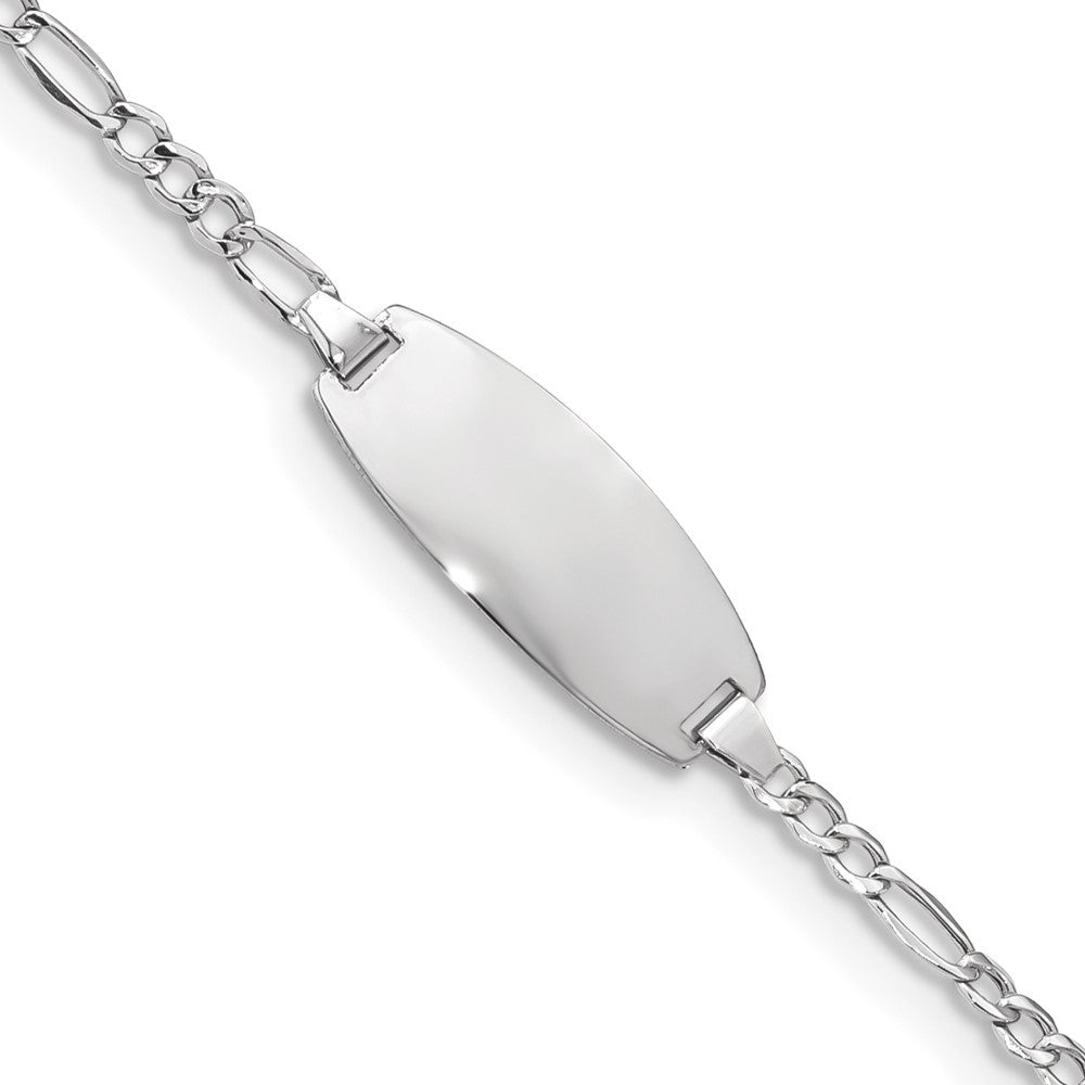 14k White Gold Semi-Solid Chain Figaro Link Oval 18.5x8.5mm Plate 7" ID Bracelet