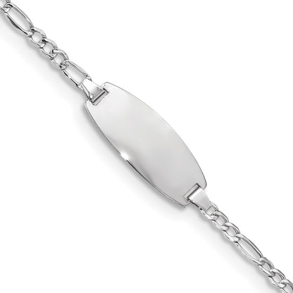 14k White Gold Semi-Solid Chain Figaro Link Oval 18.5x8.5mm Plate 7" ID Bracelet