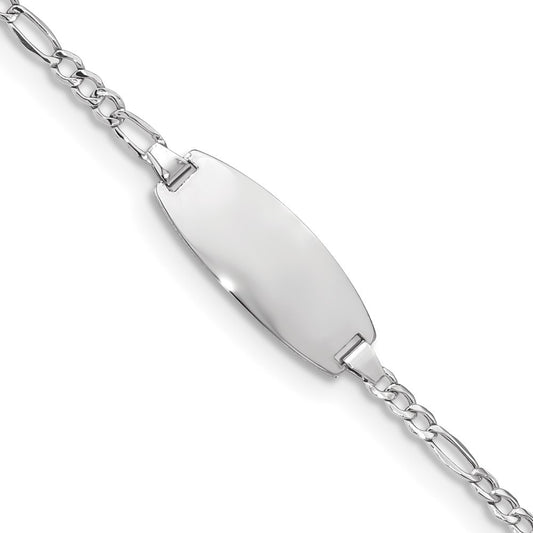 14k White Gold Semi-Solid Chain Figaro Link Oval 18.5x8.5mm Plate 7" ID Bracelet