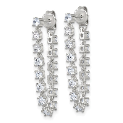 Sterling Silver Polished Cubic Zirconia Front and Back Post Dangle Earrings