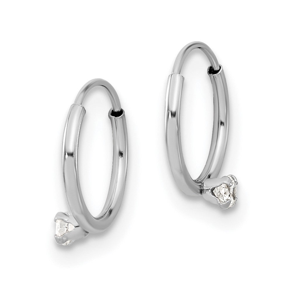 14k White Gold Polished 2mm CZ on Small Endless Hoops