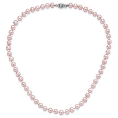 Sterling Silver Rhodium-plated 6-7mm Purple Cultured Pearl Necklace 24"