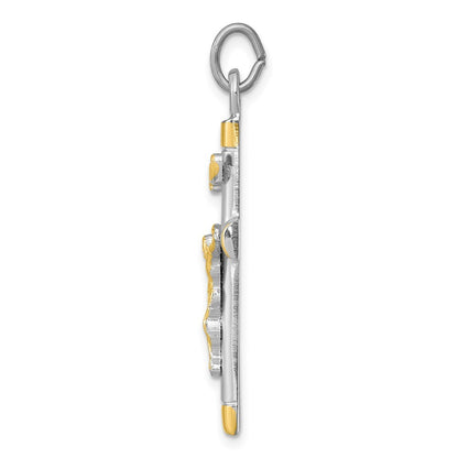 Sterling Silver Rhodium-plated & 18k Gold-plated Crucifix Pendant