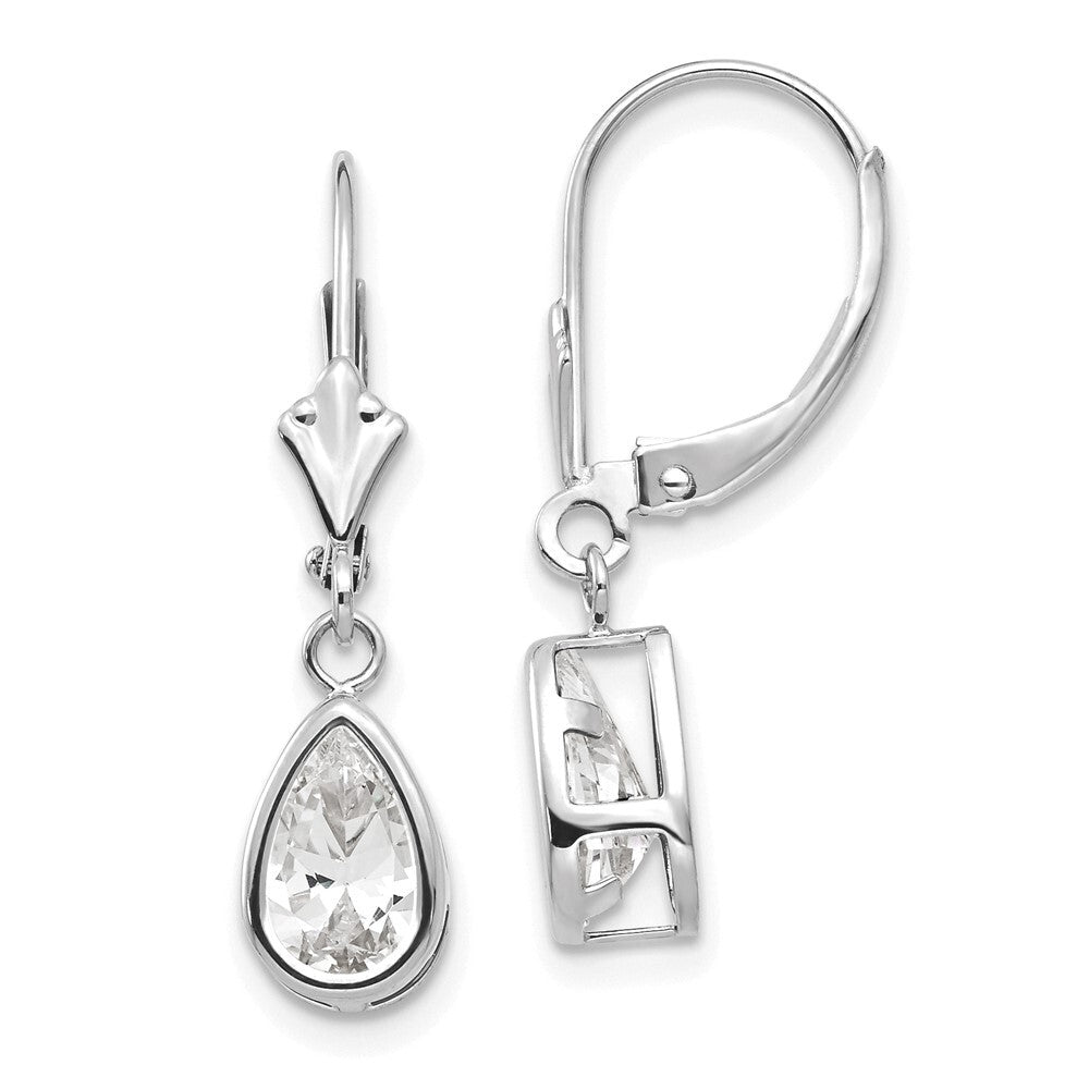 14k White Gold 8x5mm Pear Cubic Zirconia Leverback Drop & Dangle Earrings