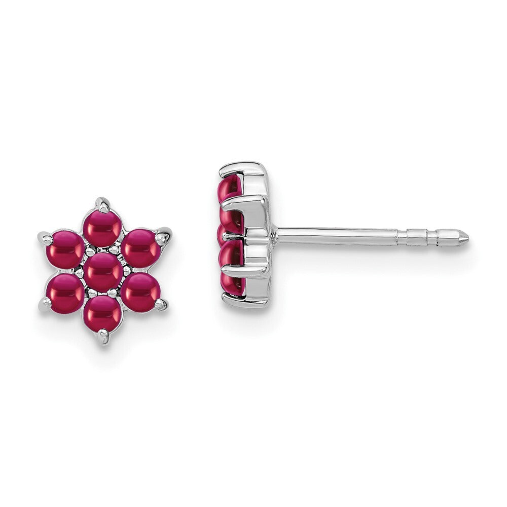 14k White Gold Ruby Floral Stud Earrings Gift for Women