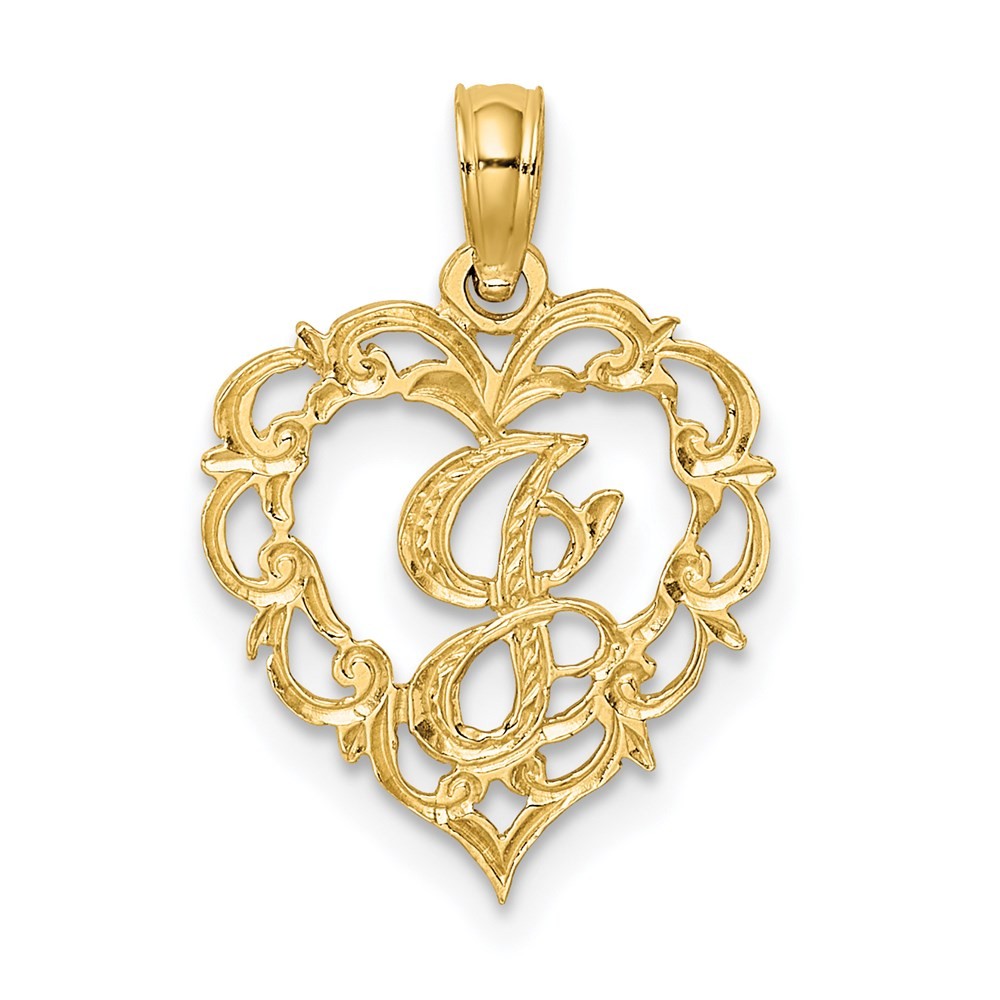 14k Yellow Gold Heart Script Letter J Initial Charm