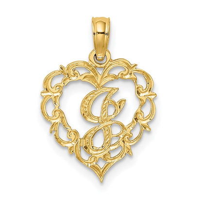 14k Yellow Gold Heart Script Letter J Initial Charm