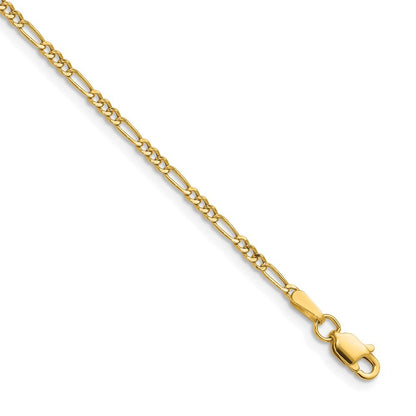 14k Yellow Gold 1.9mm Semi-Solid Figaro Chain Bracelet