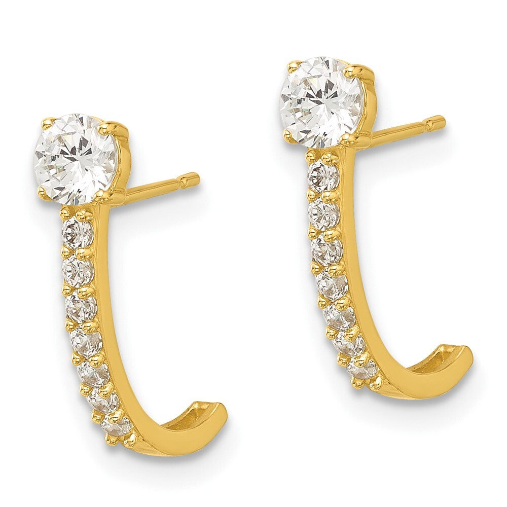 14k Yellow Gold Polished Cubic Zirconia J-Hoop Earrings Gift for Women
