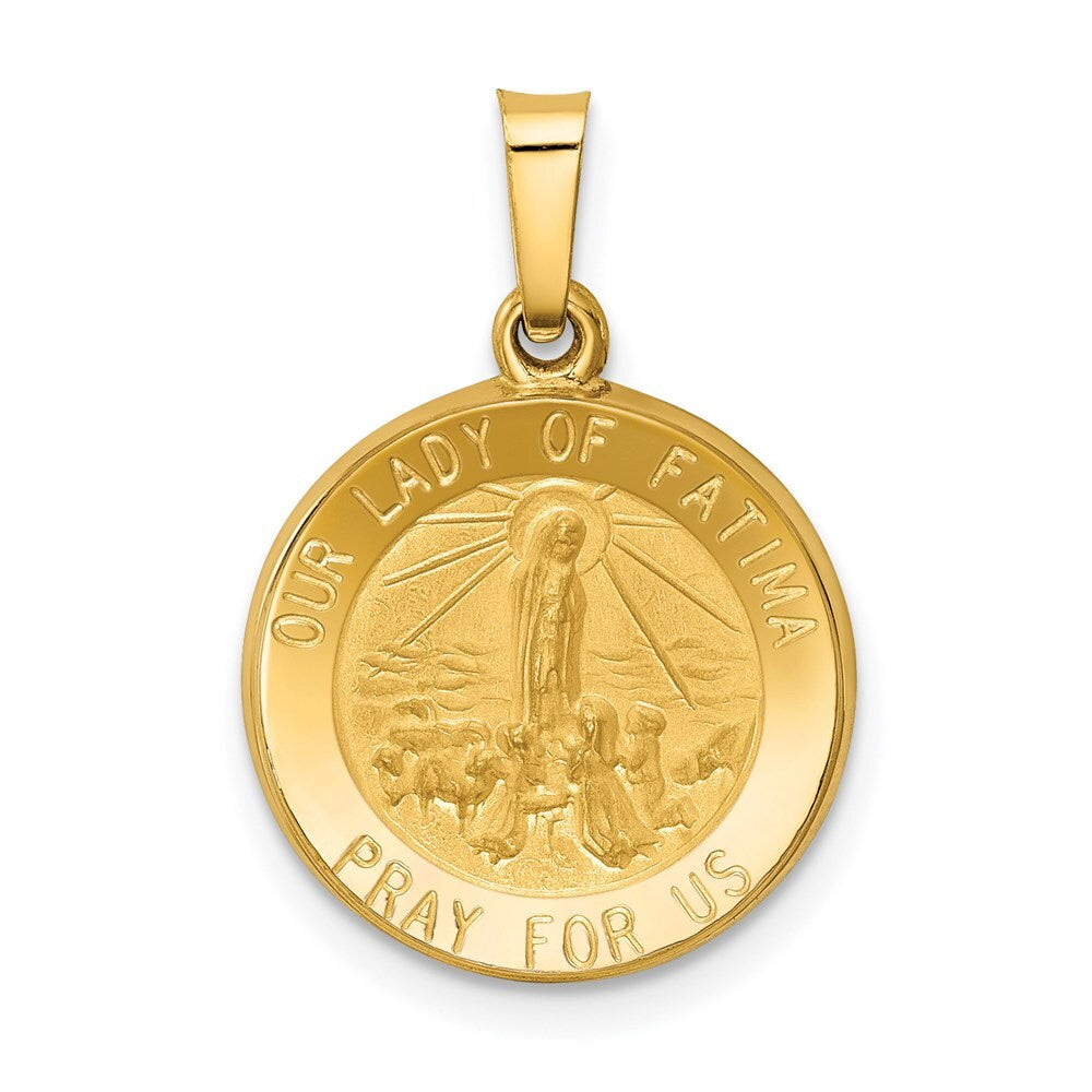 14k Yellow Gold Polished and Satin Our Lady Fatima Medal Hollow Pendant