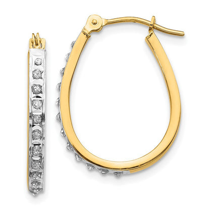 14k Yellow Gold Yellow & Rhodium Diamond Fascination Oval Hinged Hoop Earrings