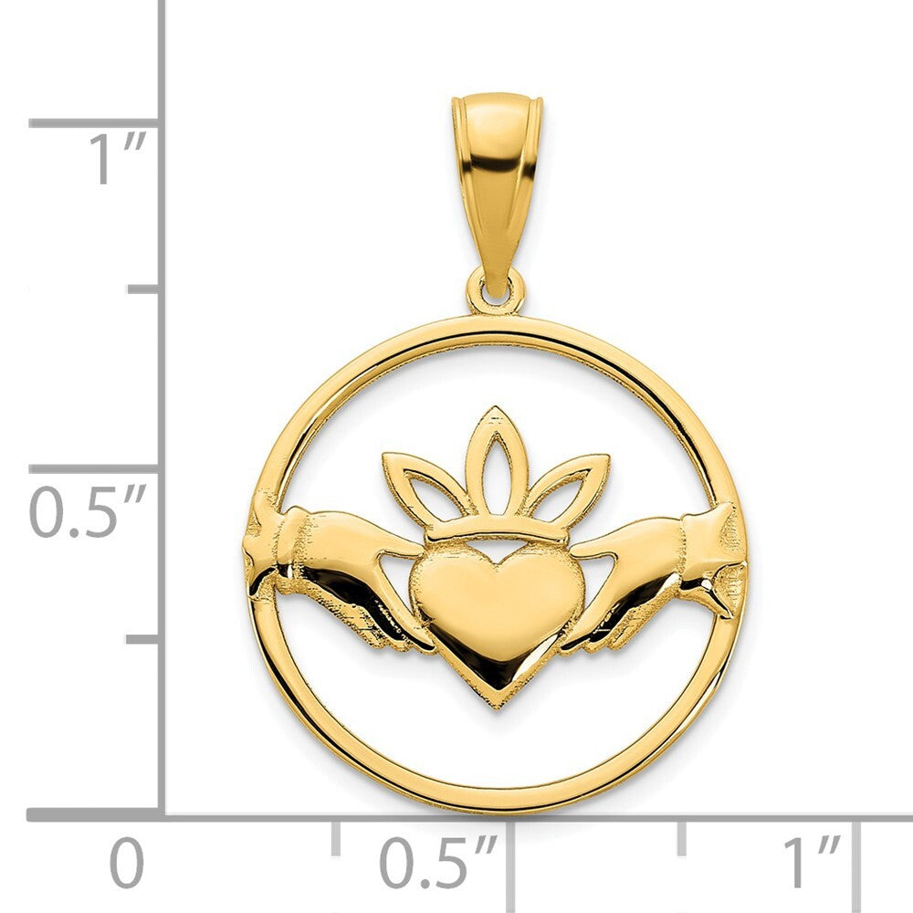 14k Yellow Gold Claddagh Circle Pendant for Women