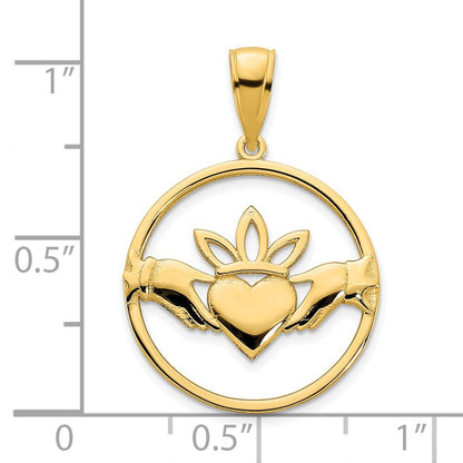 14k Yellow Gold Claddagh Circle Pendant for Women
