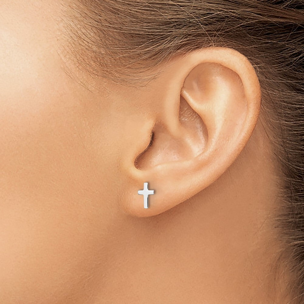14k White Polished Latin Cross Stud Earrings Gift for Women