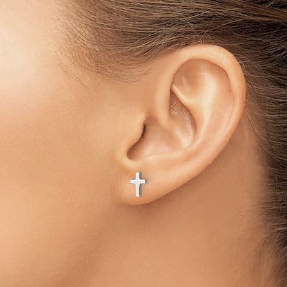 14k White Polished Latin Cross Stud Earrings Gift for Women