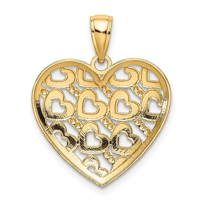 14k Yellow Gold Diamond-cut Heart Pattern On Heart Charm Pendant for Women