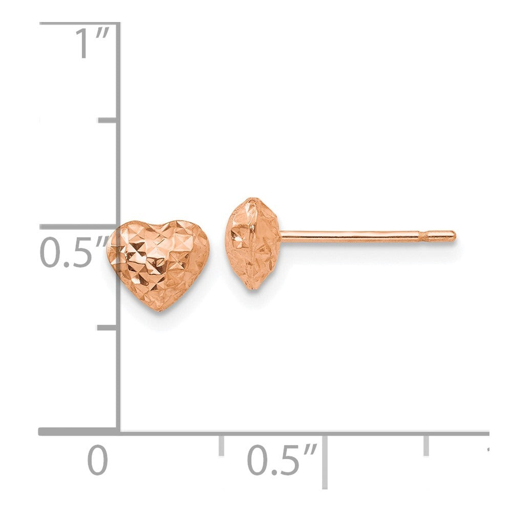 14K Rose Gold Diamond Cut Puffed Heart Stud Earrings