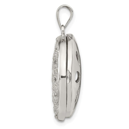 Sterling Silver Rhodium-plated Cubic Zirconia Flower Design 22mm Locket Pendant