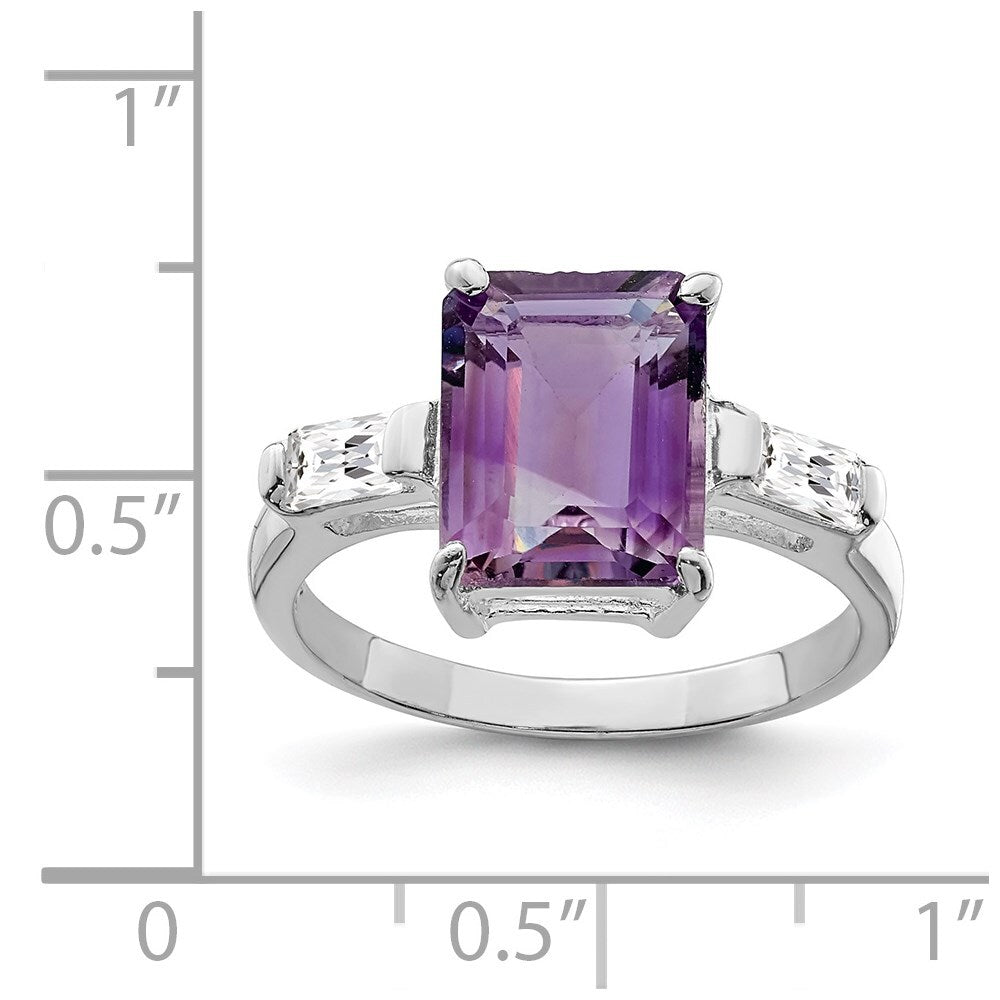Sterling Silver Rhodium-plated Amethyst and Cubic Zirconia Ring Size 7