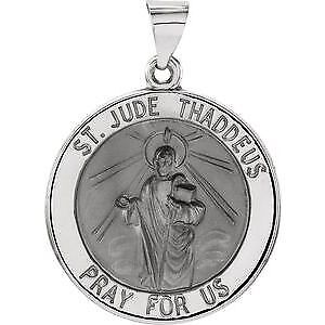 14k White Gold 18 mm Hollow Round St. Jude Medal Pendant