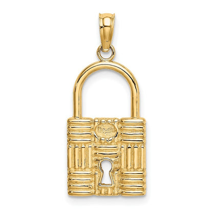 14k Yellow Gold 3-D Padlock Key Hole Charm