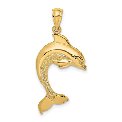 14k Yellow Gold 2-D Polished Dolphin Jumping Charm Pendant for Women