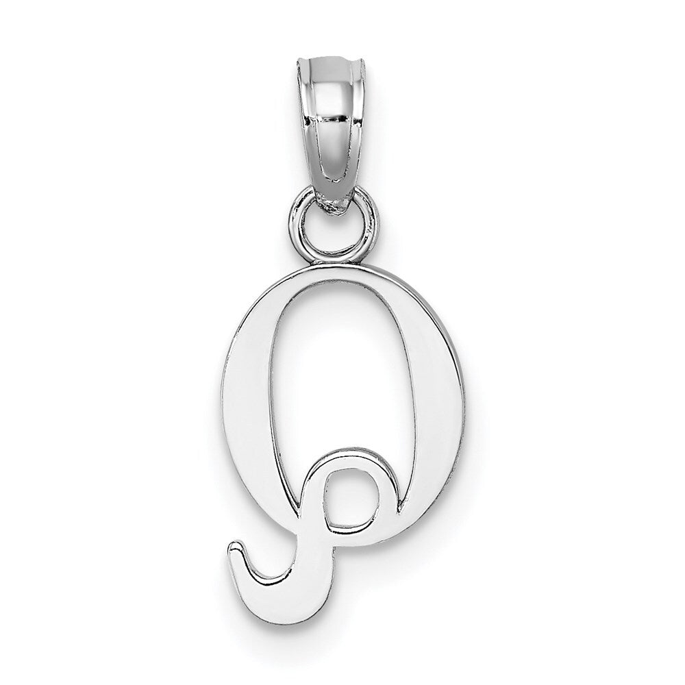 14k White Gold Polished Block Letter Q Initial Pendant for Women