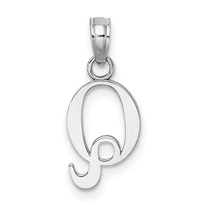 14k White Gold Polished Block Letter Q Initial Pendant for Women