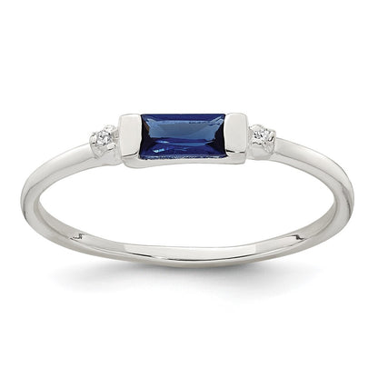 Sterling Silver Polished Blue and White Rectangular CZ Ring Size 7