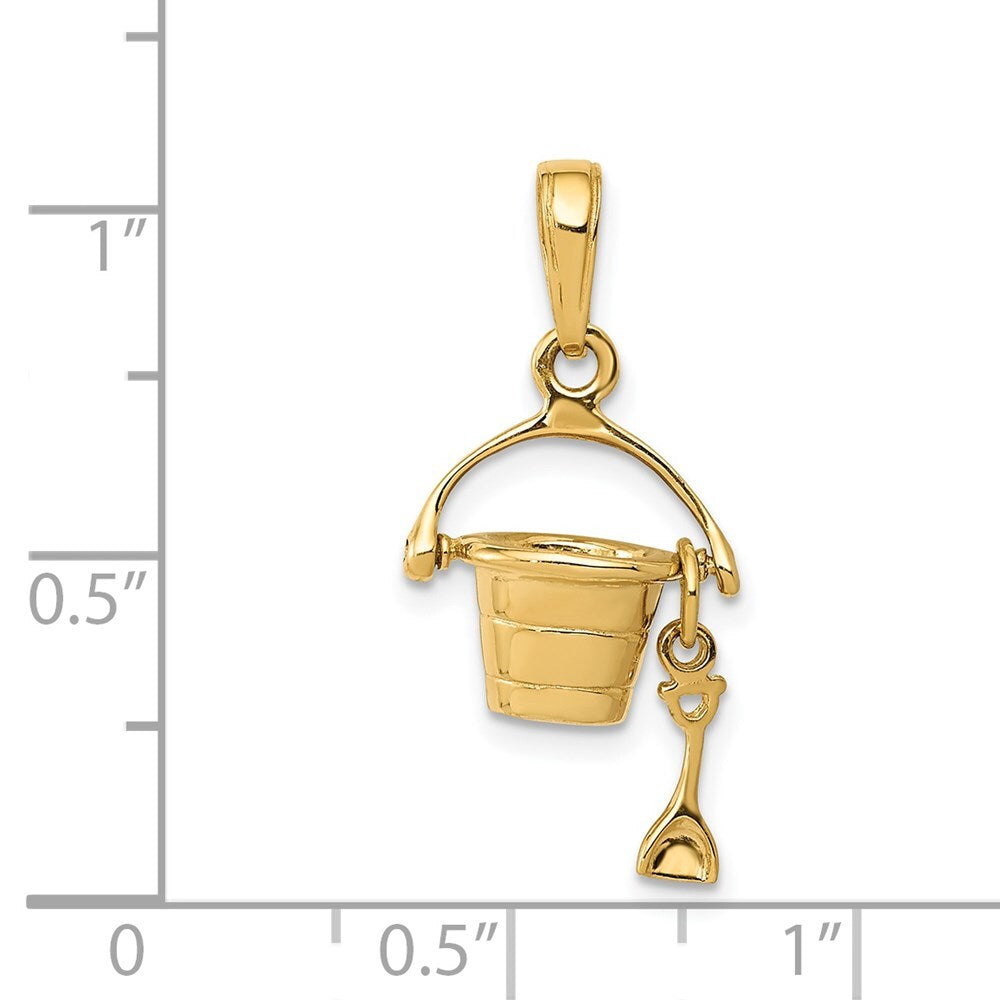 14k Yellow Gold 3-D Beach Bucket with Shovel Charm Pendant for Women