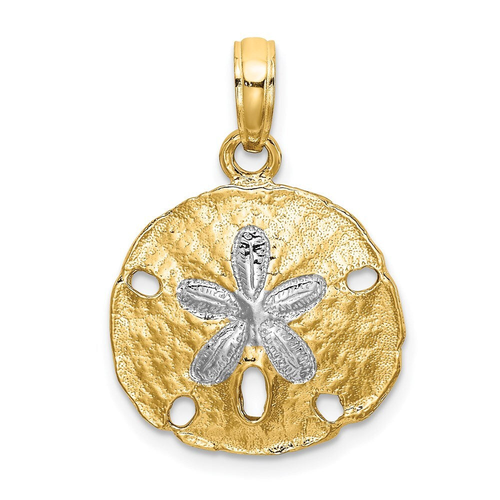 14k Yellow Gold with White Rhodium Polished Sand Dollar Charm Pendant for Women