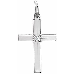 14k White Gold .0075 CT Natural Diamond Cross Pendant Necklace 18"