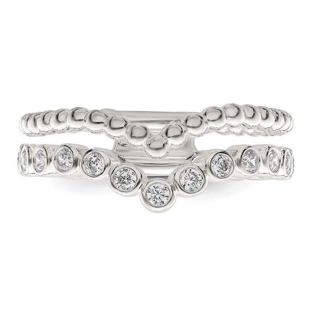 Sterling Silver Polished CZ Beaded Double Fancy Ring Size 6