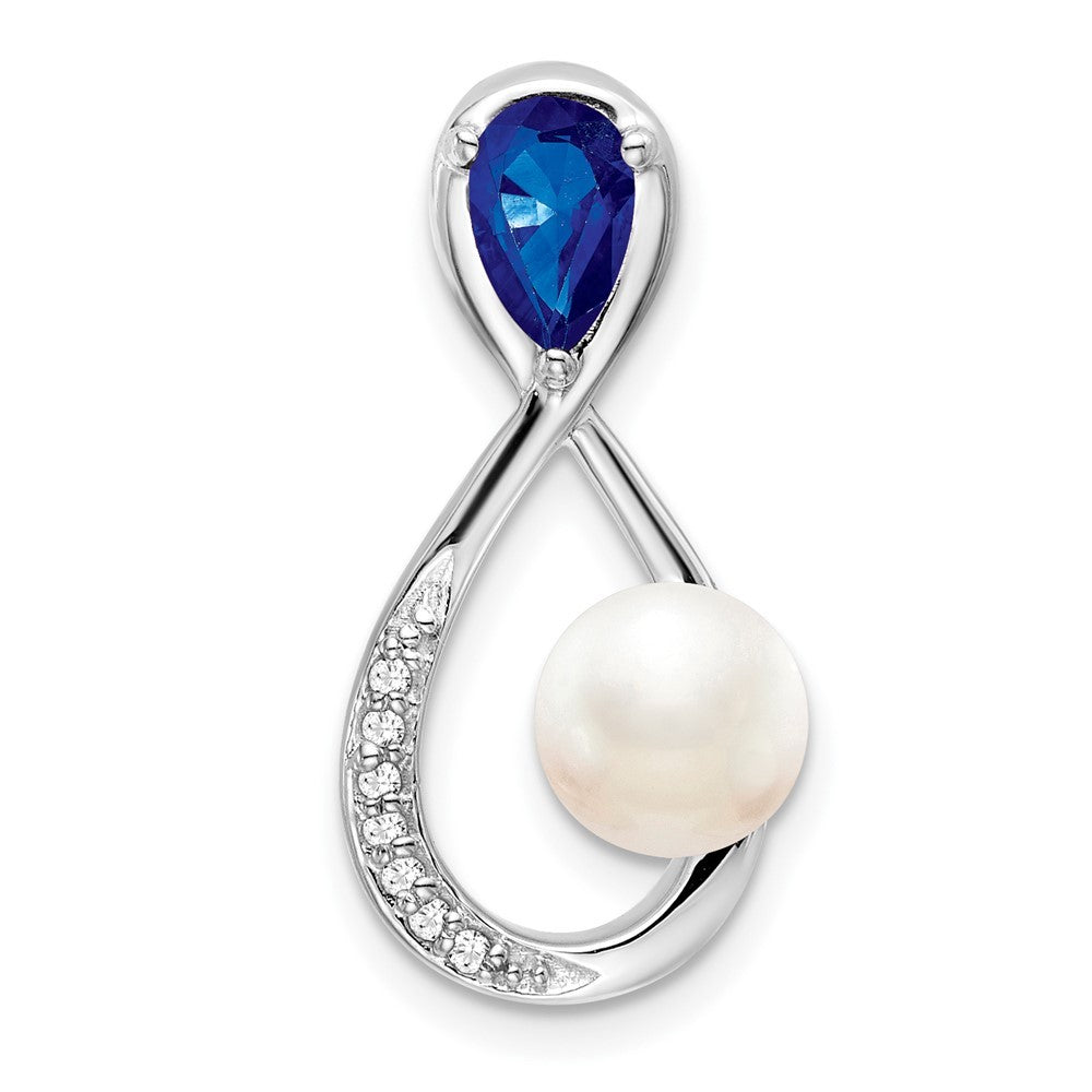 14k White Gold Sapphire FWC Pearl Diamond Infinity Chain Slide