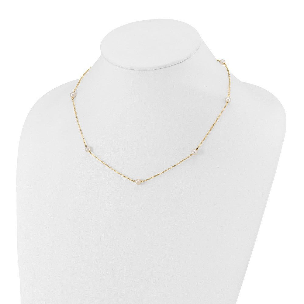 14k Yellow Gold 5-6mm White Freshwater Cultured Pearl 7-Station 18 inch Necklace