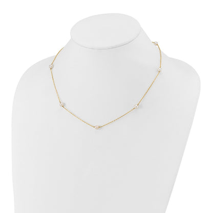 14k Yellow Gold 5-6mm White Freshwater Cultured Pearl 7-Station 18 inch Necklace