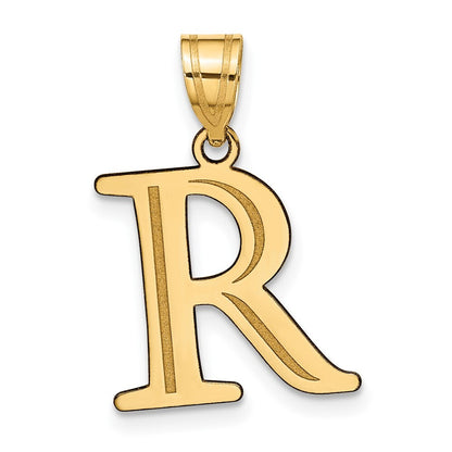 14k Yellow Gold Polished Etched Letter R Initial Pendant for Women