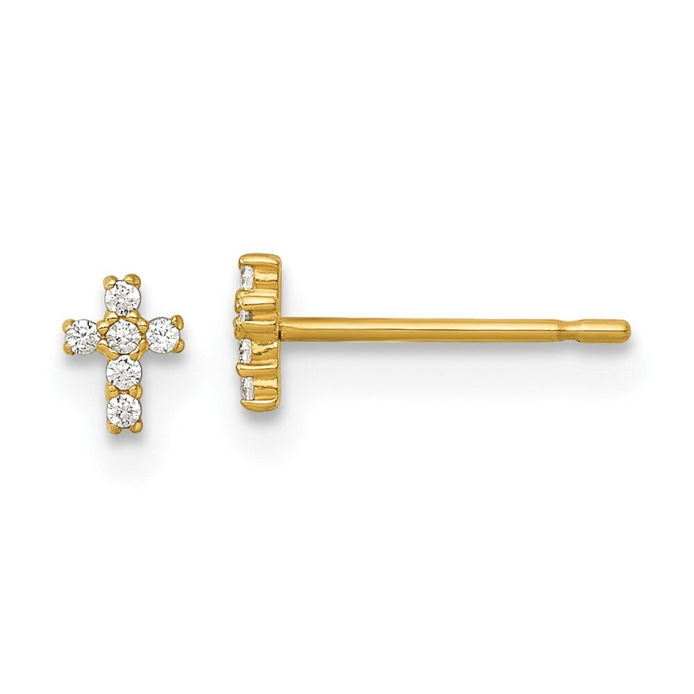 14k Yellow Gold Polished Cubic Zirconia Cross Stud Earrings Gift for Women