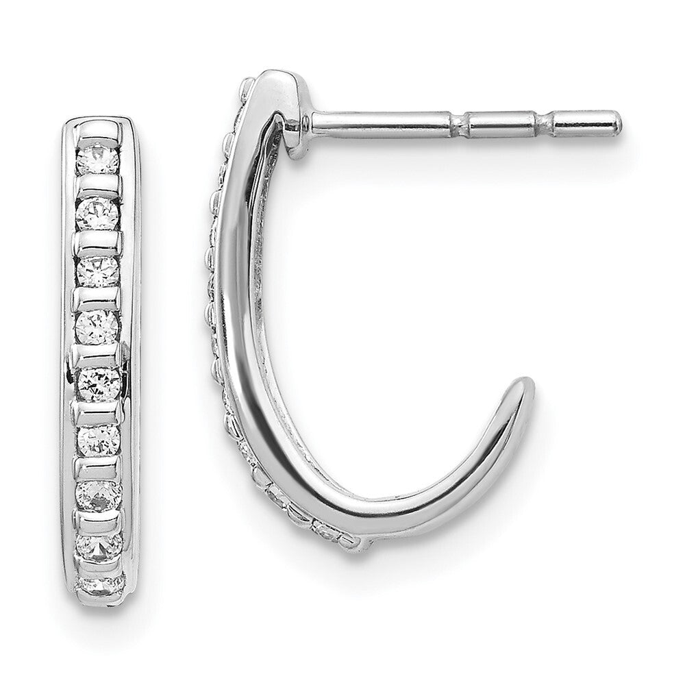 14k White Gold Diamond J-Hoop Earrings