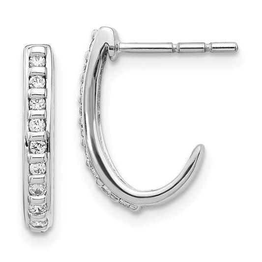 14k White Gold Diamond J-Hoop Earrings
